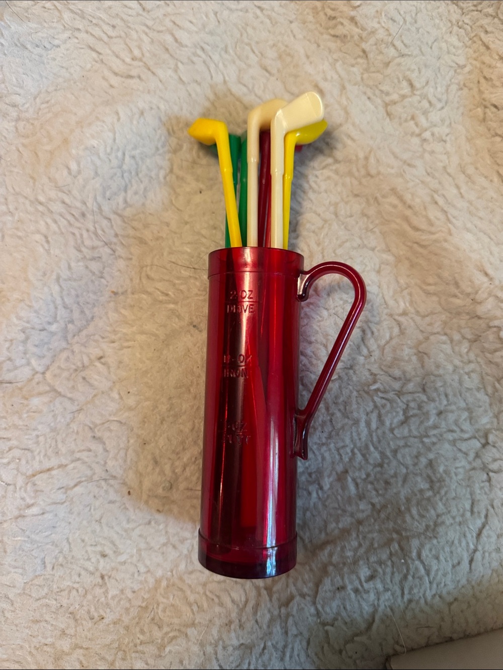 Vintage Retro Red Plastic Golf Club Drink Stirrer Set